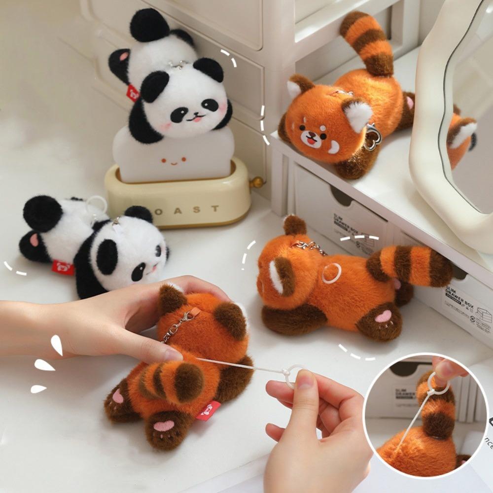 Rotating Tail Panda Doll Pendant Animal Raccoon Plush Keyring Panda Plush Keychain  Best Gifts