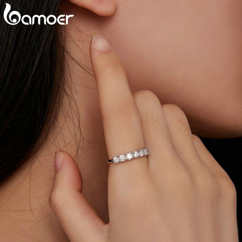 BAMOER Iris Moissanite Ring Lace Band 925 Silver Half Eternity Stackable Ring D Color for Women Engagement Retro Gift