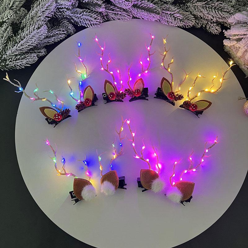 Świąteczny LED Światło Róg Renifera Spinka do Włosów Kobieta Dziewczyna Świecący Róg Łosia Ucho Nakrycie Głowy Akcesoria do Włosów Dekoracja Świąteczna Noworoczna
