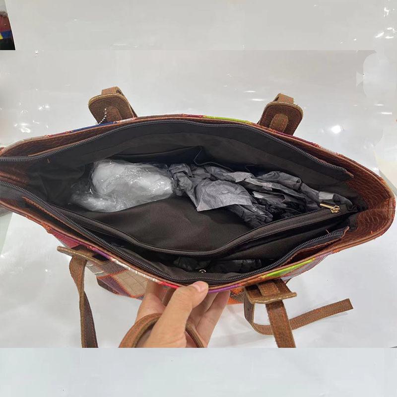 Bag Sheepskin Rhombus Color Matching Shoulder Bag Women'S Bag Shopping Bag Large Capacity Tote Bag