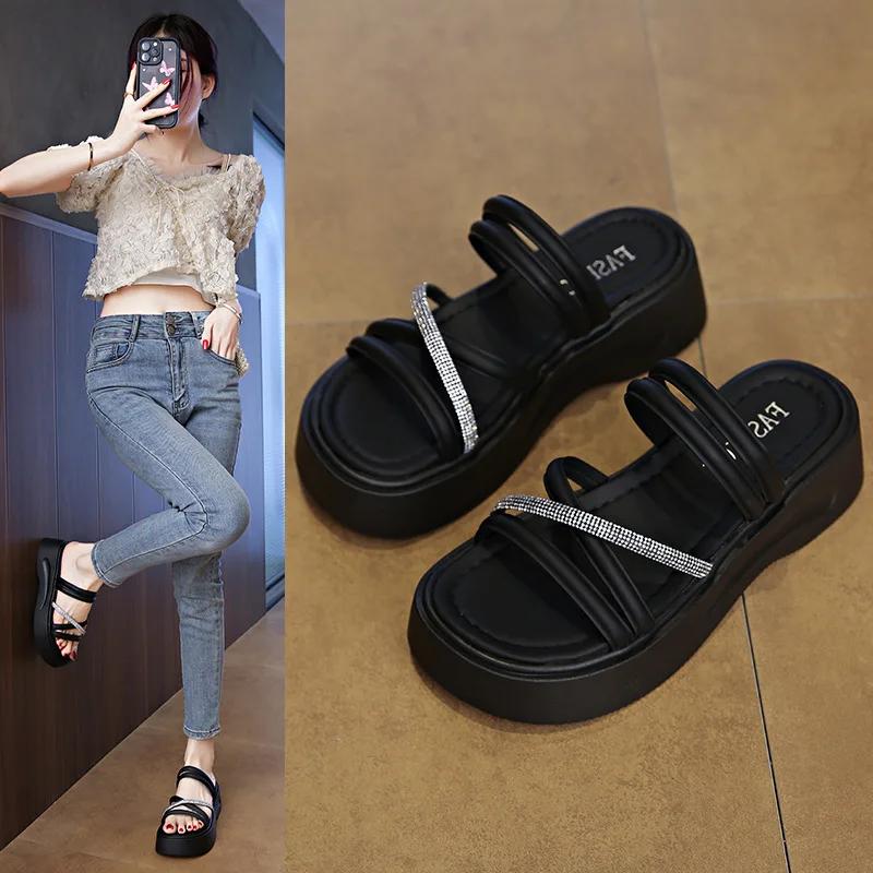 Shoes Woman's Slippers Low Slides Fashion Shale Female Beach Platform 2025 Luxury Summer Sabot Rubber Fabric Rome PU