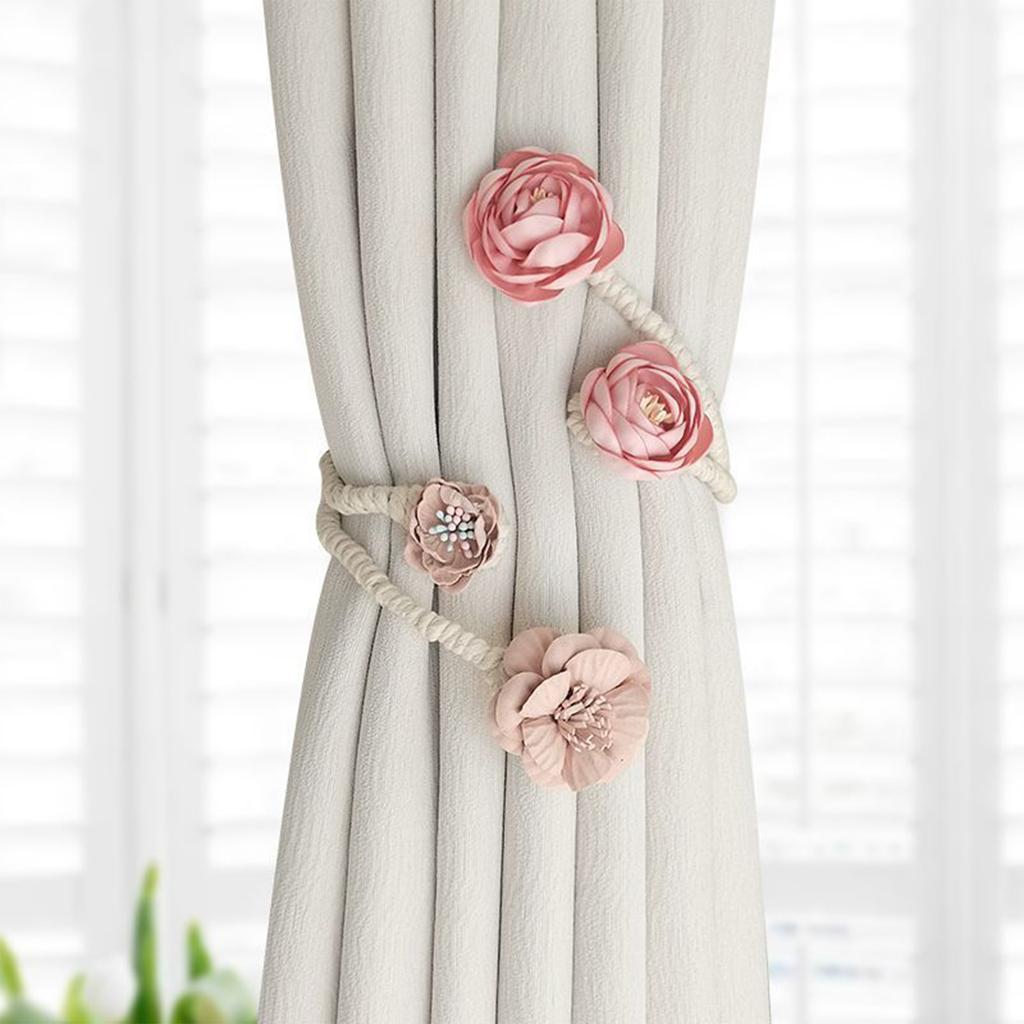 Rose Flower Curtain Tieback No Drill Hooks Creative Living Room Window Rope Tie Flower Curtain Holdbacks for Home Decor