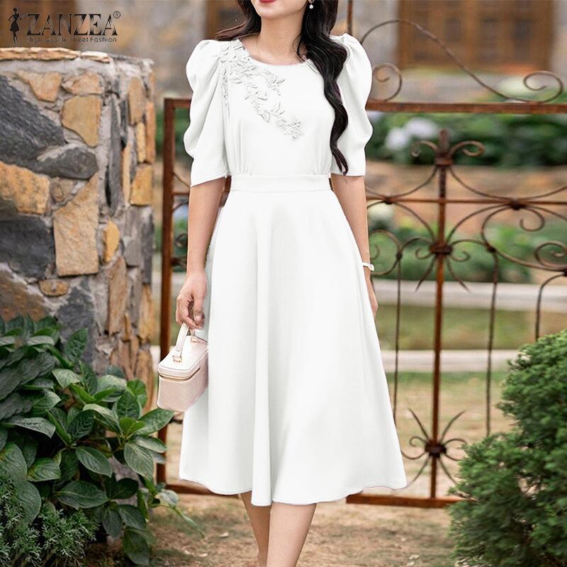 ZANZEA Damen Lässiges Patchwork-Sommerkleid mit Stickerei und kurzen Ärmeln