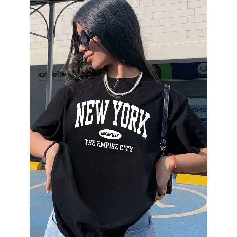 

European Size [Stylish Printed T-Shirt] Breathable, Lightweight Ladies NEW YORK BROOKLYN THE EMPIRE CITY Printed T-Shirt 4XL