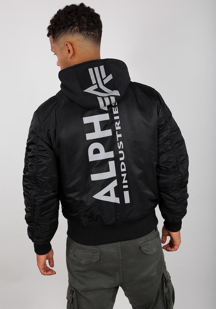 Winter Jacket Alpha Industries MA-1 ZH Back Print (128113) Zip Hood Back Print Bomber Jacket Black Reflective