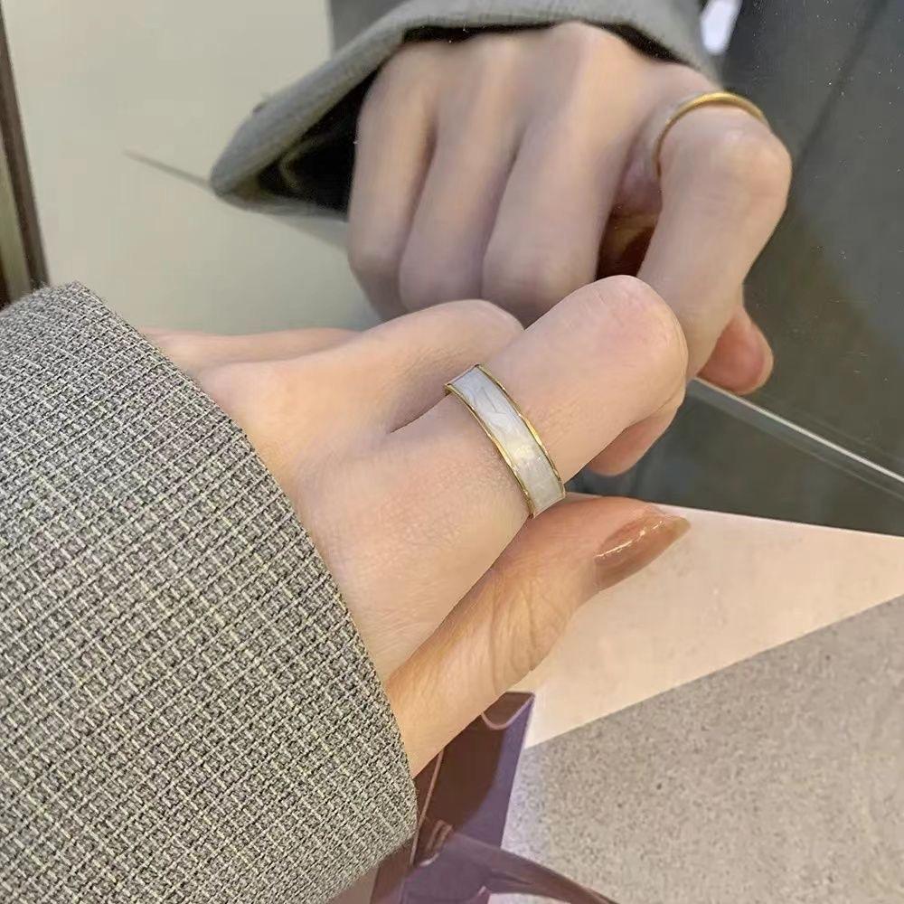 Open Circle Geometric Shape Girlfriend Ring For Women White and Blue Color Round Ring Jewelry