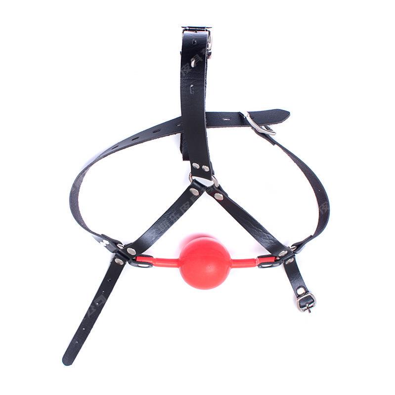 Ice Adult Red Silicone Ball Gag, Horse Harness Style, Large Size, Soft Rubber Mouth Gag