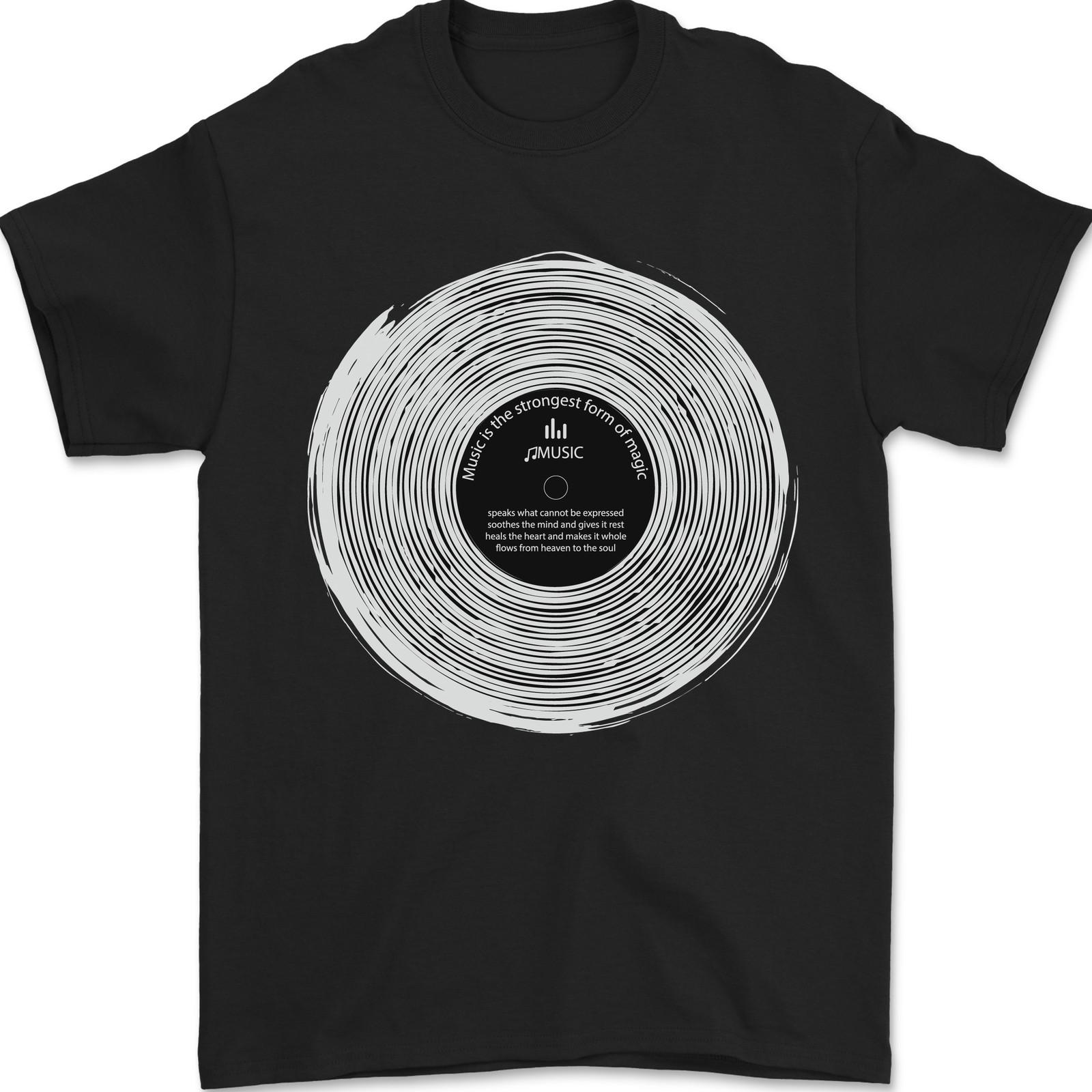 Men Vinyl Cotton LP Turntable DJ Music Magic T-shirt XL