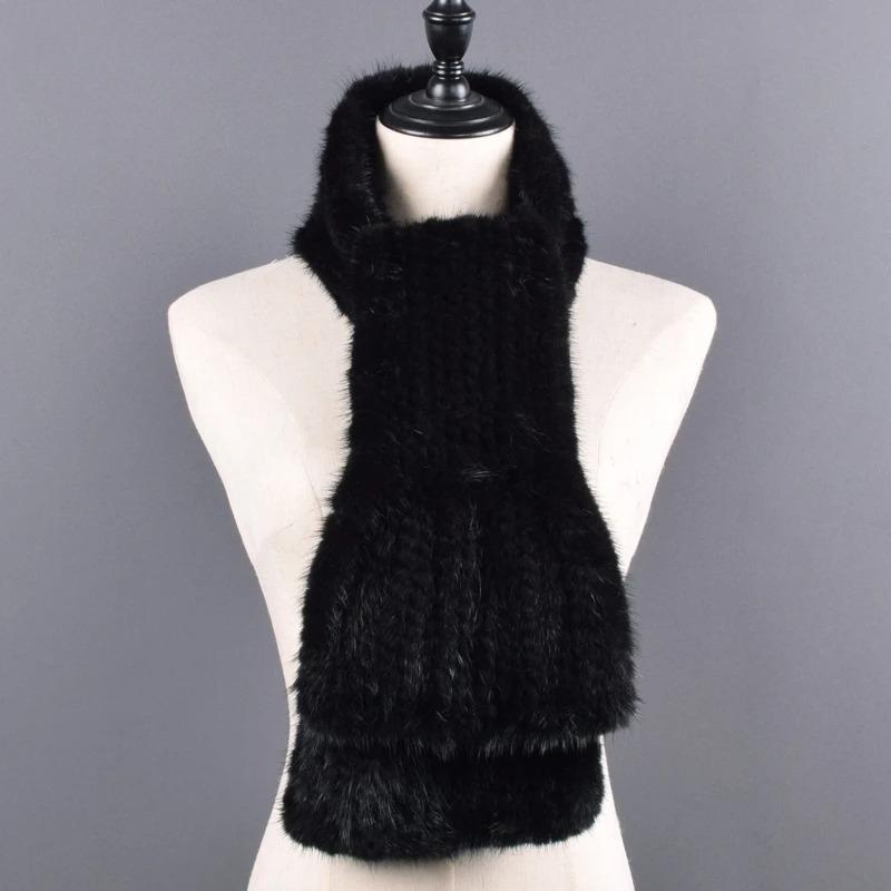 Winter Natural Mink Fur Scarf For Women Long Style Lady Genuine Fur Neckerchief Handmade Knitted Really Mink Fur Scarves