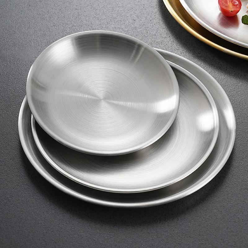 1 Pcs Thickened New Stainless Steel Disc Golden Cafe Tray Dining Disc Fruit Meat Dessert High Quality Round Plate Shallow Tray