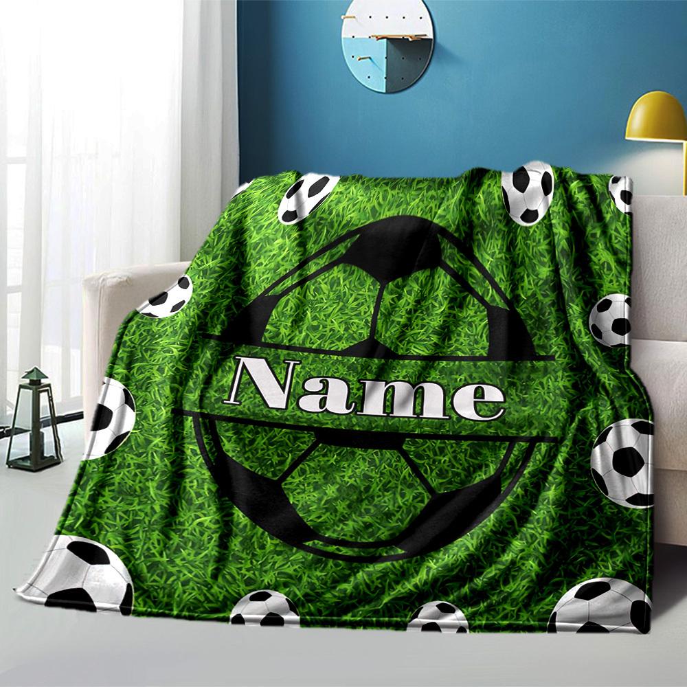 Soccer Ball Home Customize Your Name Blankets Comfortable Soft Lightweight Allseason Multipurpose Blanket For Picnics Sofas Offices Beds Living Rooms