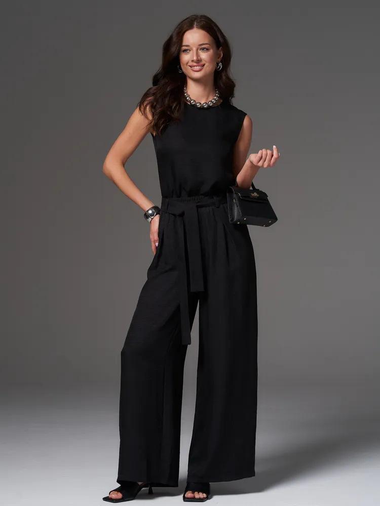 2026 Russian Women's Spring/Summer Sleeveless Solid Color Wide-Leg Pants 2-Piece Set