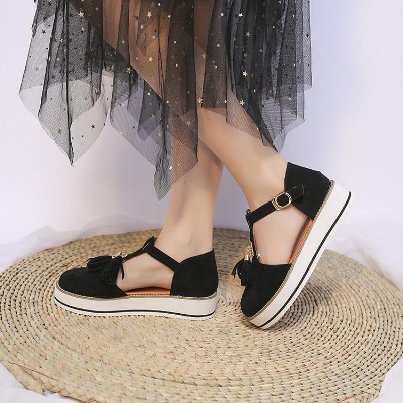 Customizable Women's Sandals Summer Casual Flat Platform Heel Tassel Buckle Strap Sandals Platform Vulcanized Shoes