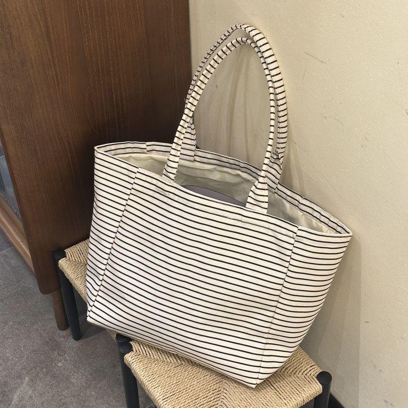 Korean-Style Striped Canvas Tote: Large-Capacity Handbag for Women, 2025 Edition