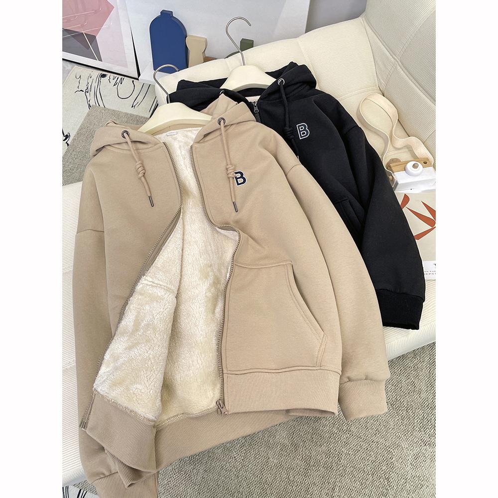 Autumn Winter Hoodie Coat Drawstring Thick Pockets Long Sleeve Fleece Jacket Thick Warm Fleece Sweatshirt