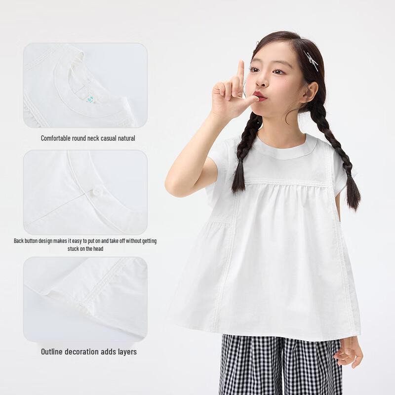 Girls' Pleated Spliced Short Sleeve Shirt