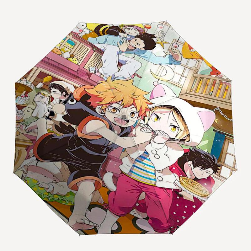 1pc Outdoor Umbrella with Haikyuu! Characters - Automatic Opening/Closing, Portable 3-Fold Design, 8-Rib Iron Frame - Perfect Gift for Fans, Trav