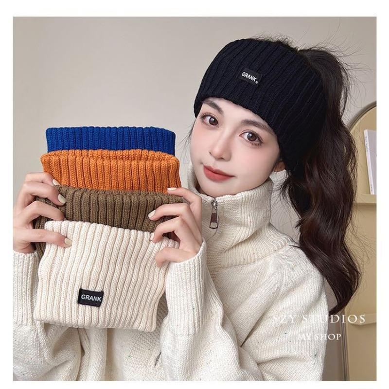 Knitted headband women's new forehead protection, windproof wipe cover, headband plush wide-brimmed headscarf, sports headgear winter