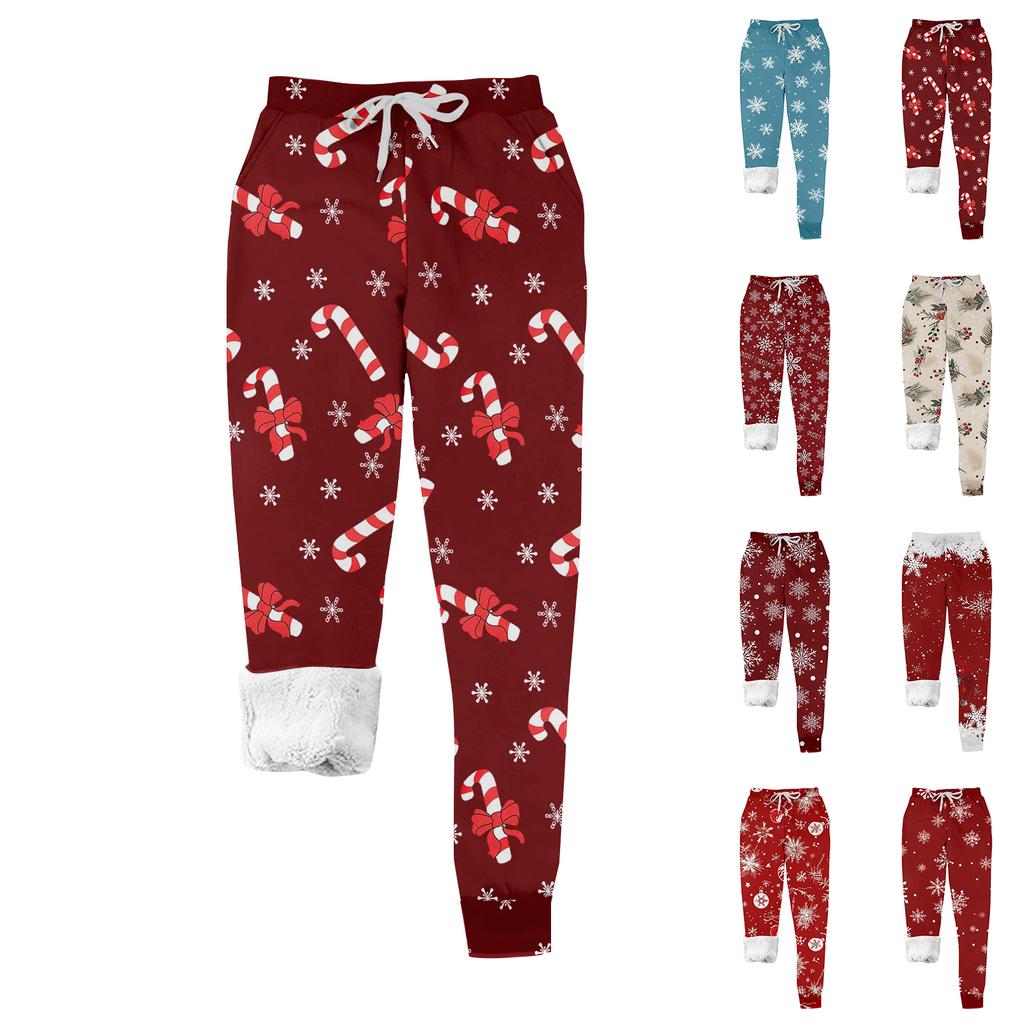 Women's casual fashion home Christmas print plush sweatpants