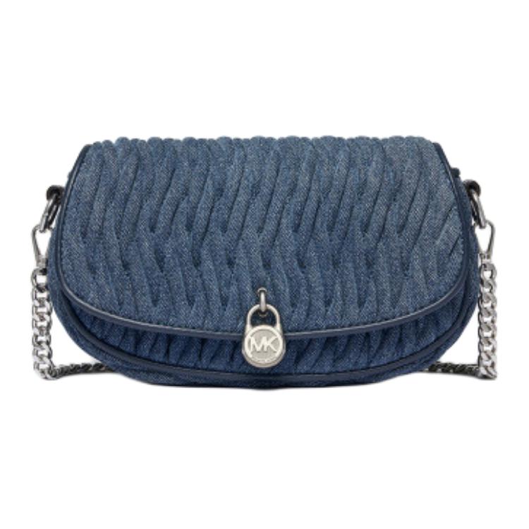 Michael Kors Mila Flap Design Fabric Crossbody Bag Small Women bags Denim-Blue 35S6GIMC5Y-BLUE Basic Set (Bag+Dust Bag)