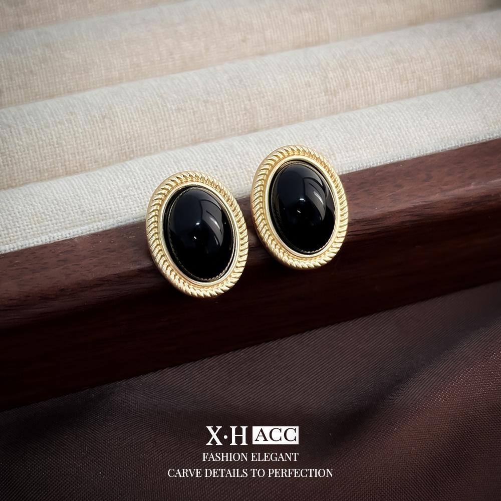 Elegant Gold-Plated Black Zircon Stud Earrings - Niche Design for a Luxurious Fashion Statement