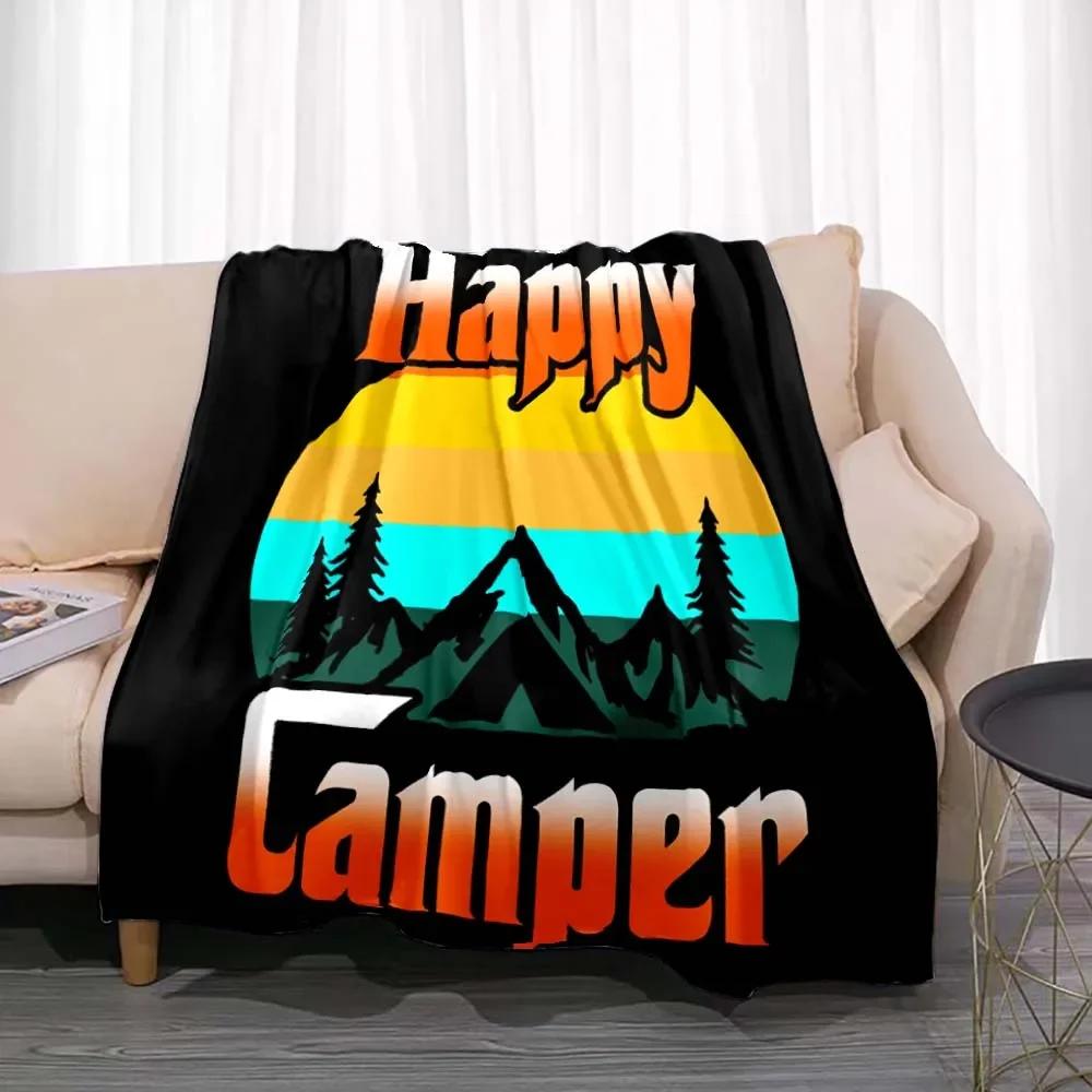 Fashionable Blanket Summer Happy Camper Camping Throw Bed Sofa Office Air Conditioning Soft Leisure Travel Customizable Throw