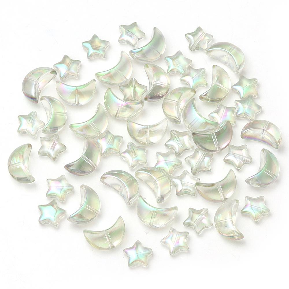 50Pcs Colored Crystal Glass Beads Mixed Star Moon Loose Pendant Beads For DIY Crafts Jewelry Handmade Earring Necklace Accessory