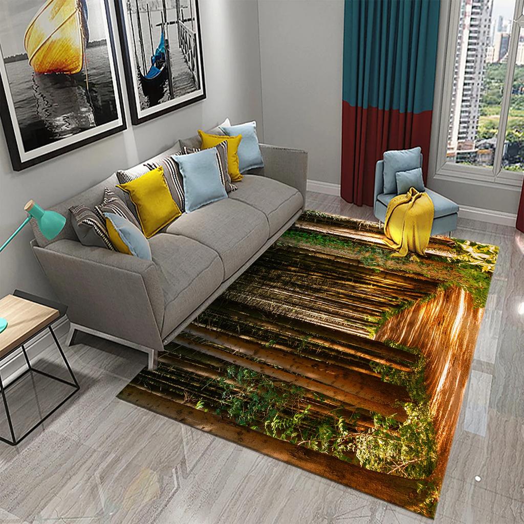 Tapete Florestal Tapete Paisagem Natural Grama Verde Retângulo Tapetes de Área para Adultos Tapetes de Yoga Decoração de Quarto Sala de Estar Tapete de Porta Macio