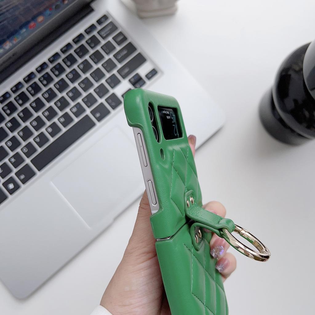 Suitable for Samsung Z Flip4 mobile phone case Z Flip3 folding mobile phone Xiaoxiangfeng diamond ring holder leather case