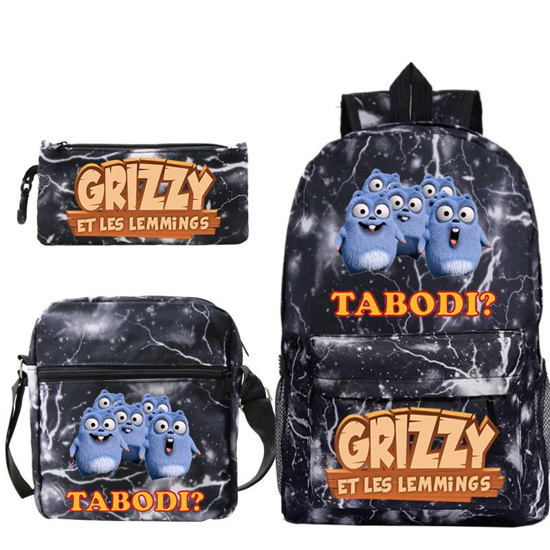 Printed primary and secondary school students backpack shoulder bag pencil bag three-piece combination