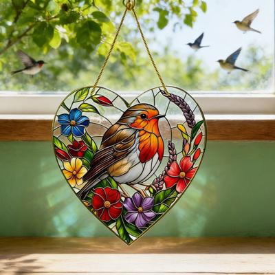 Bird Suncatcher Stained Glass Hummingbird Window Hanging Ornament for Home Wall Garden Decor Bird Lover Gifts