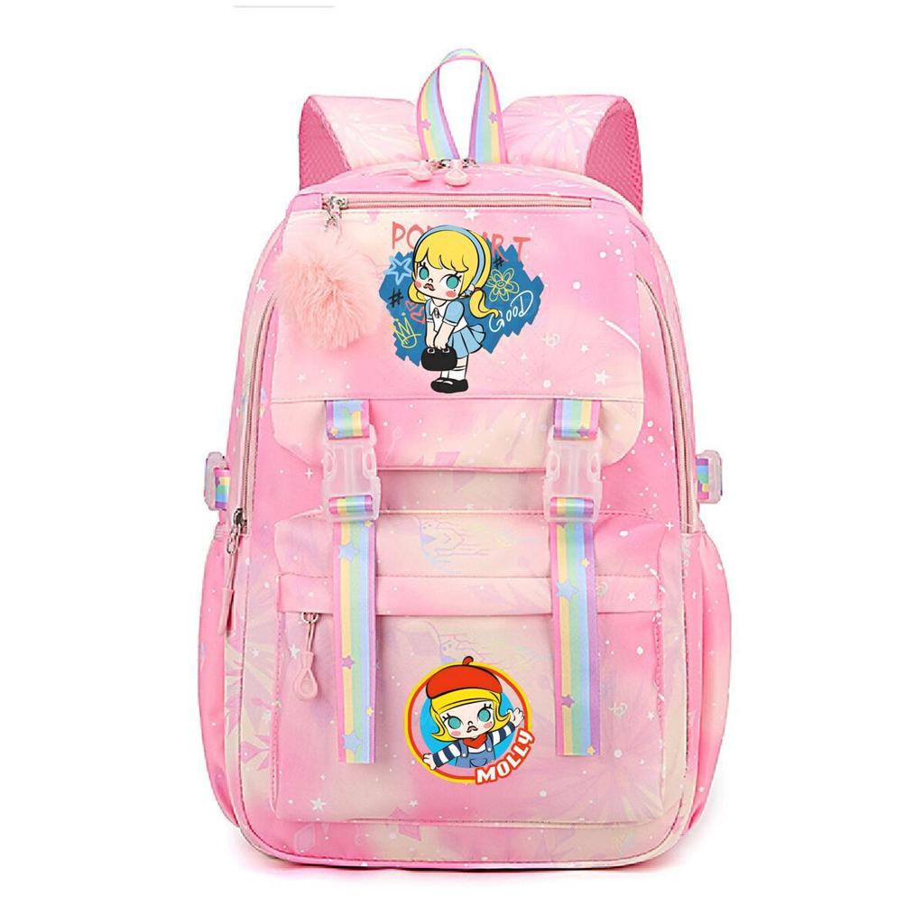 Nova mochila pequena e fofa com estampa de desenho animado da Molly, fresca, de grande capacidade, bolsa escolar