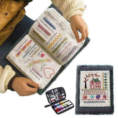 Embroidery Stitch Book Kit DIY Embroidery Stitch Book Starter Stitch Guide Book Embroidery Crafting Set for Beginners And Craft Lovers