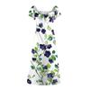 Vestidos de Verano para Mujer Estampado Floral Lazo en el Pecho Cintura Alta Manga Burbuja Abertura en la Cintura