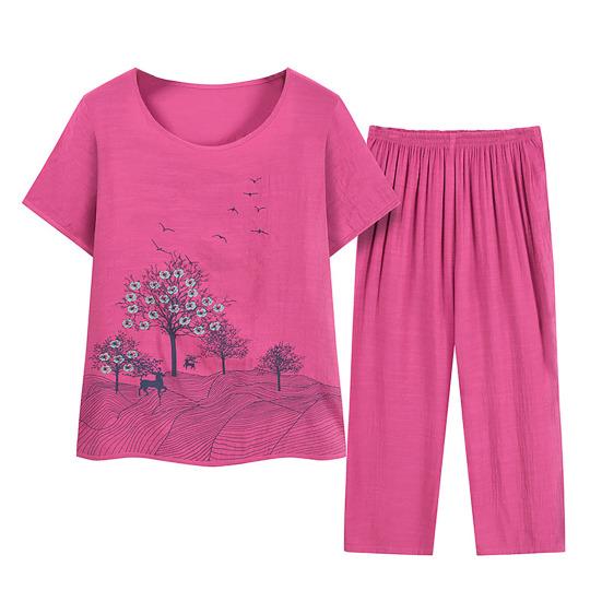 

Women s Pajamas Set Crew Neck Short Sleeve Top And Cropped Pants Lounge Sets Summer Floral Sleepwear Matching Set XL