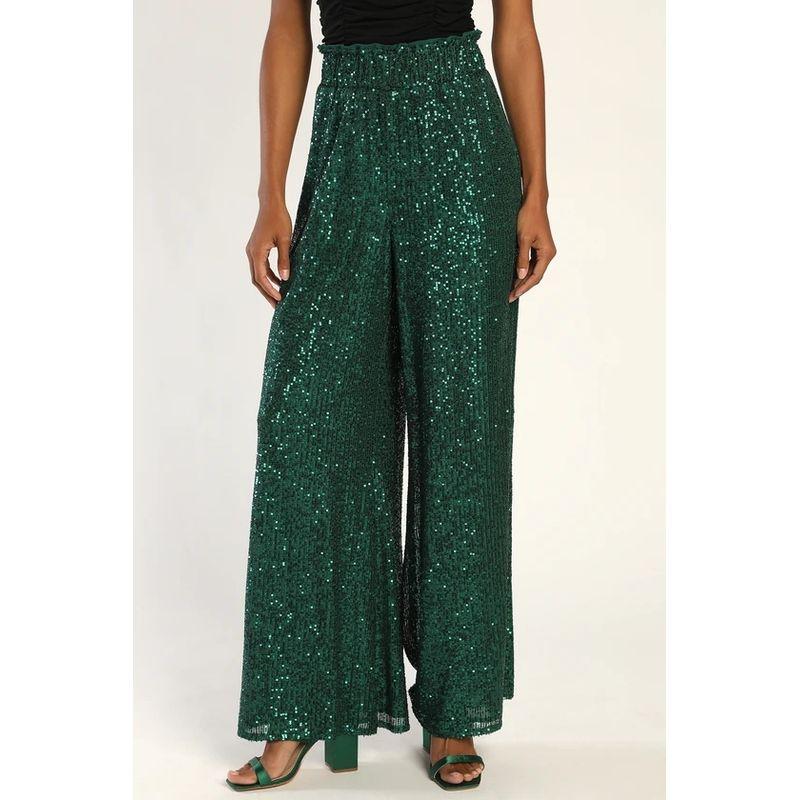 

Экспорт Одиночный Лу Дома Высокая Талия Стройнящие Блестки Изящные и Модные Сексуальные Сценические Элегантные и Персонализированные Широкие Брюки Женские Green M