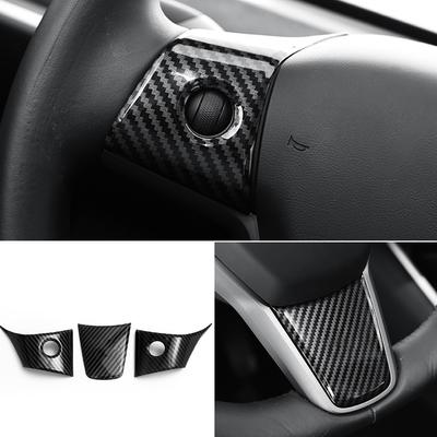 Pro Tesla Model 3 Model Y Karbonové vlákno Kryt tlačítka na volantu Ozdoba Styl vozu Dekorace Interiér vozu