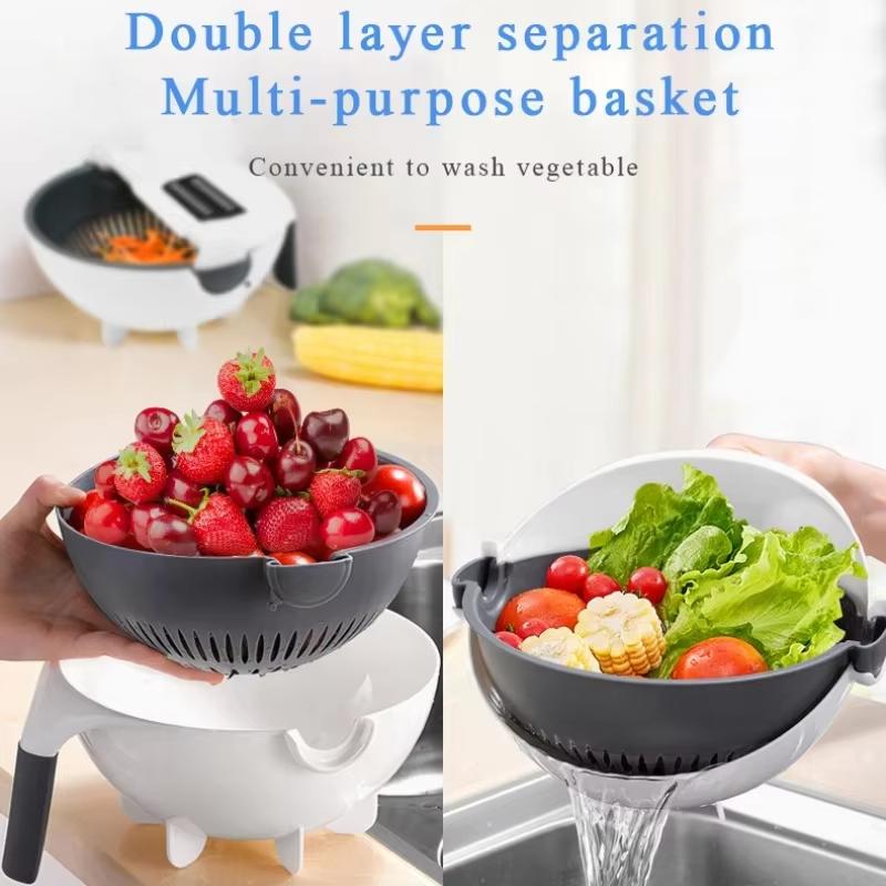 9 in 1 Vegetable Cutter with Drain Basket Multifunctional Large Capacity Magic Rotate Vegetables Chopper Veggie Shredder Grater