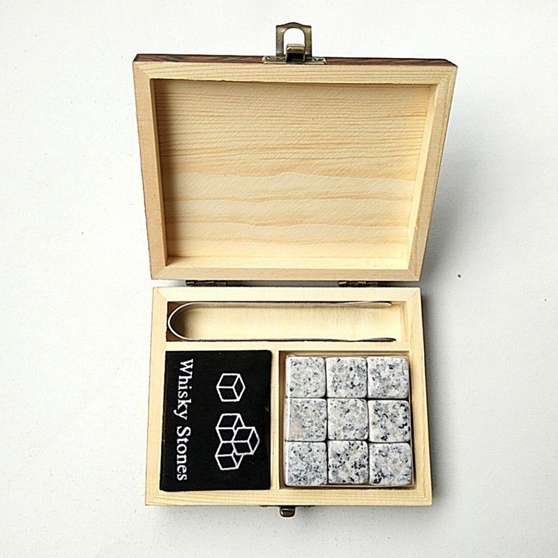 Whiskey Stones, Set Of 9 Grey Beverage Chilling Stones Cube Shaped Granite Chilling Whiskey Rocks Set Reusable Ice Cubes