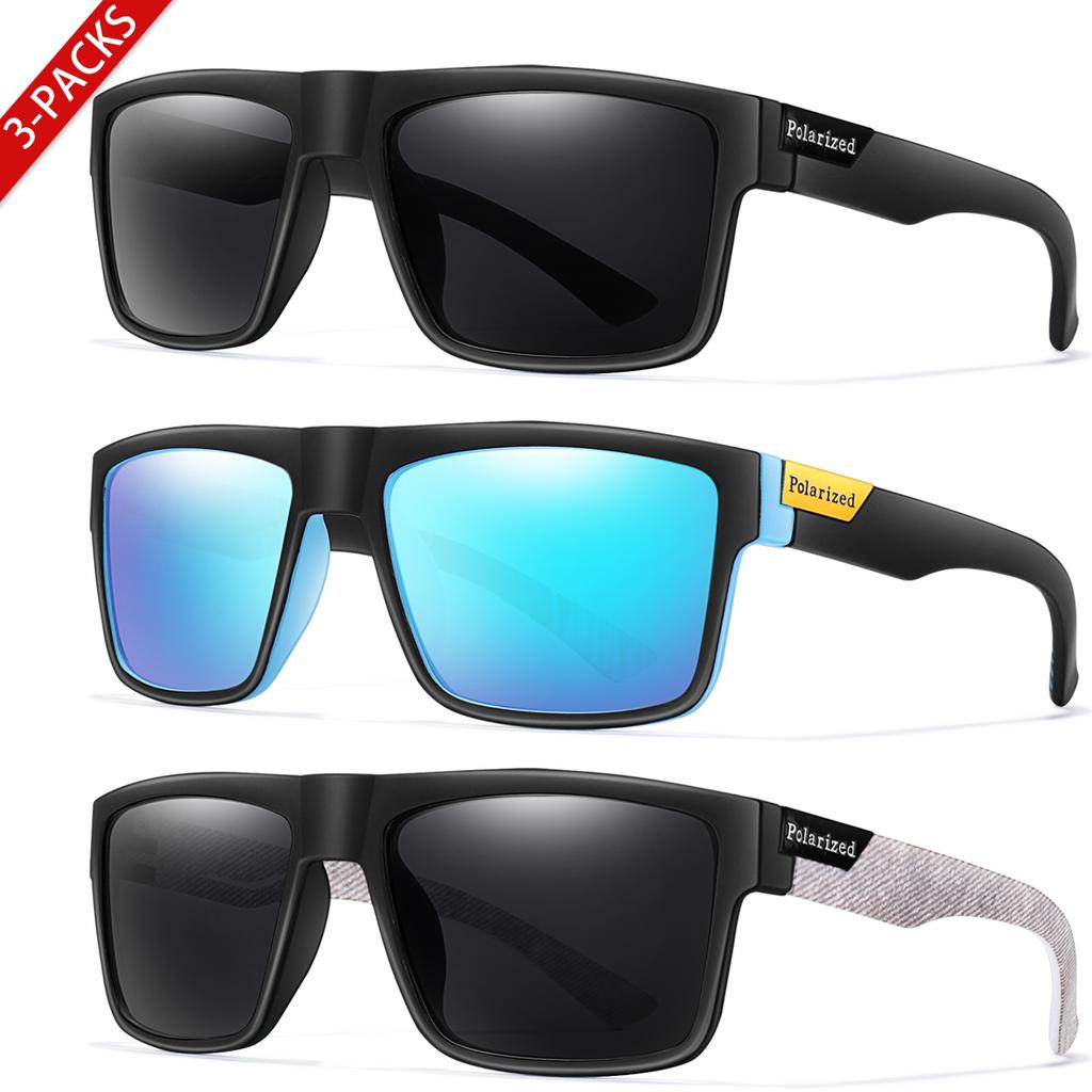 3 Pairs Polarized Sunglasses Classic Square Shades UV Protection for Men And Women Ideal for Fishing Cycling And Driving