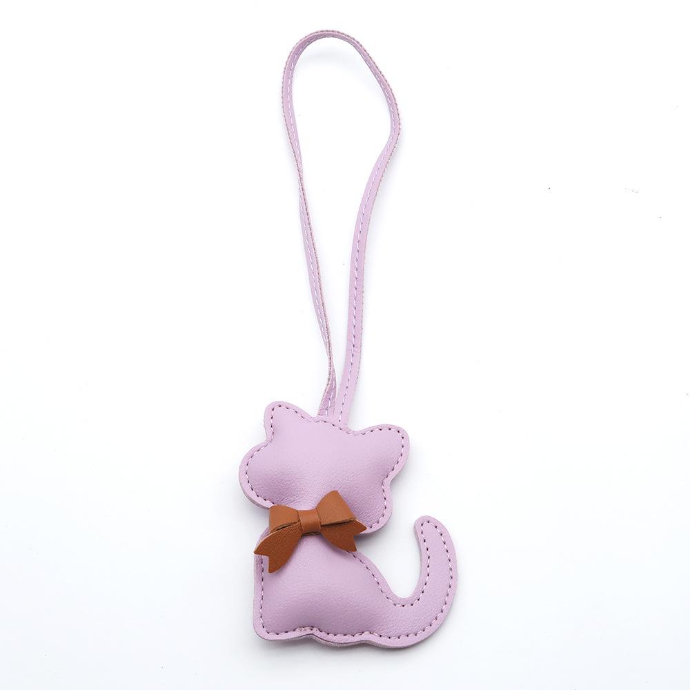 Cute Cartoon Kitten Bowknot PU Leather Bag Charm - Women's Accessory & Gift