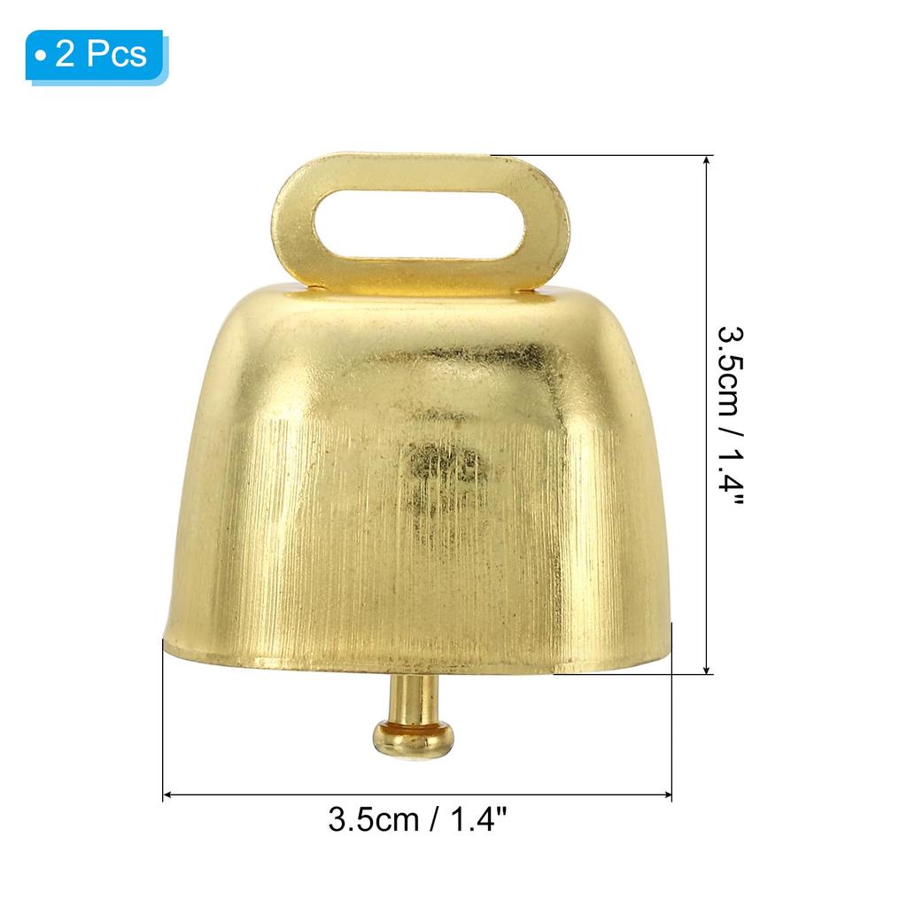 PATIKIL x x Mini Cowbell Iron Vintage Style Metal Festive Bell Animal Cowbell Set of 2 Gold 1.4 2.4 1.4" Anti-Lost