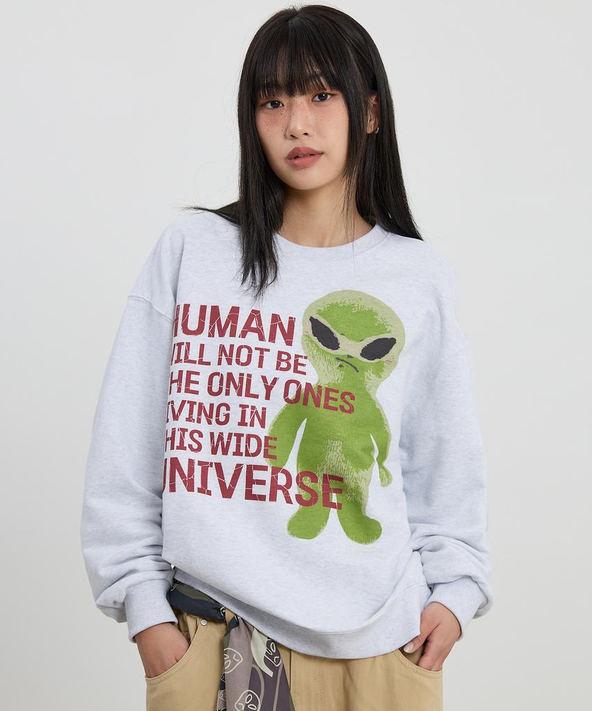 HOODHOOD Alien Slogan Sweatshirt Melange White