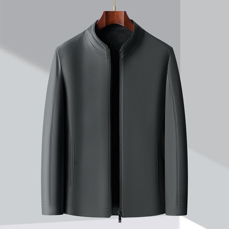 Leather Jacket Men's Spring and Autumn New Loose Stand Collar Top Business Casual Leather Jacket Men's Clothing