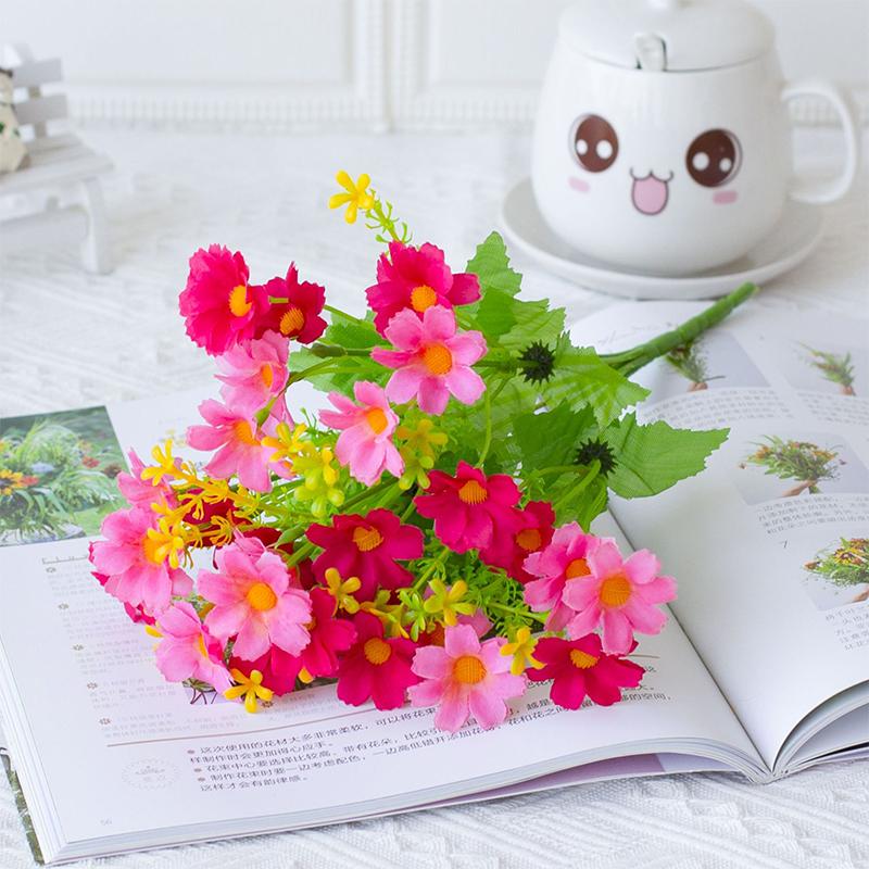 28 Heads Red Artificial Daisy Flower UV-resistant False Silk Flower Bouquet  for Home Room Wedding Garden Decoration Fake Flower