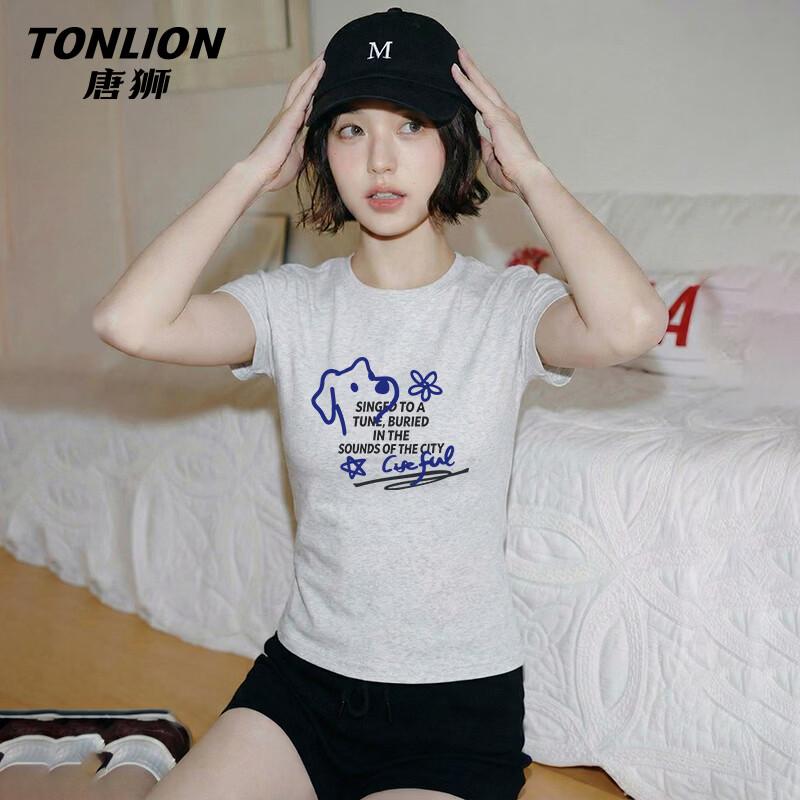 Женская приталенная футболка TonLion с круглым вырезом и короткими рукавами S