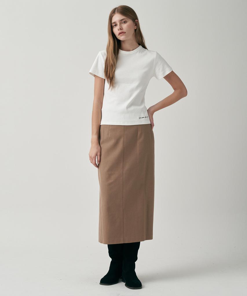 MOTT Autumn Wool Basic Slit Skirt - Beige