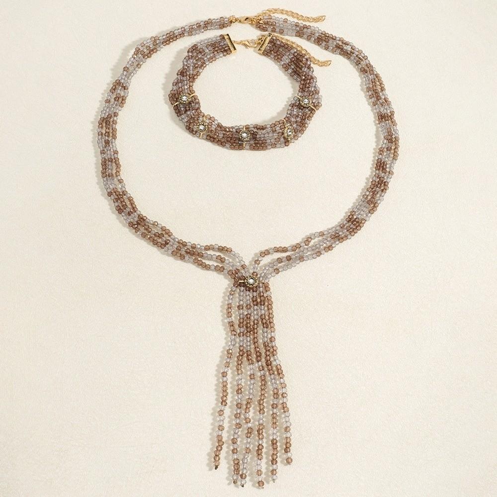 2 PCS Exaggerated Beaded Choker Necklace 2 Layers Women Collarbone Chain  Daily