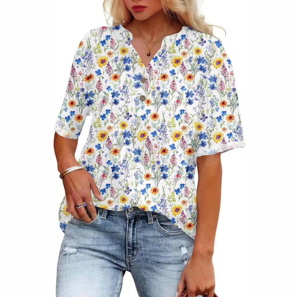 Linen Tops For Women Summer V Neck Short Sleeve Length Sleeve Womens Tops Casual Loose Fit Blouses