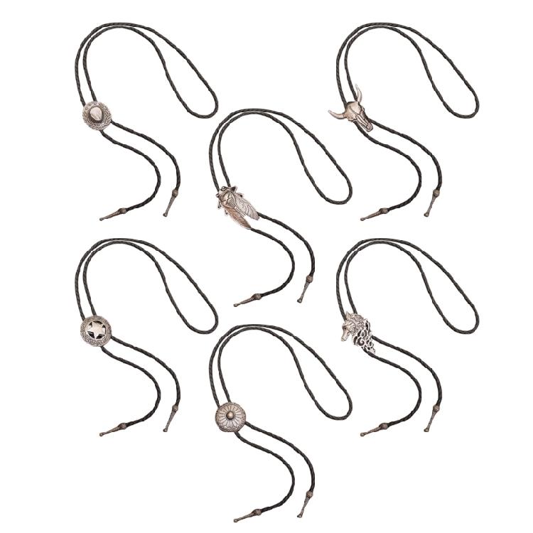 6Pcs Men s Fashion Rodeos Bolo Tie with Adjustable Leather Strap and Western Cow Skull Metal Pendant Necktie Necklace 1